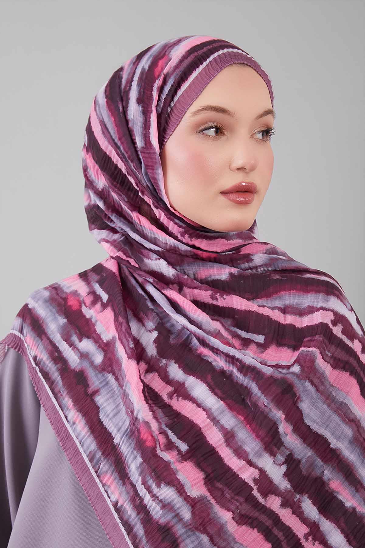 Fivescarf Mor Harmal Desen Müslin Cotton Şal