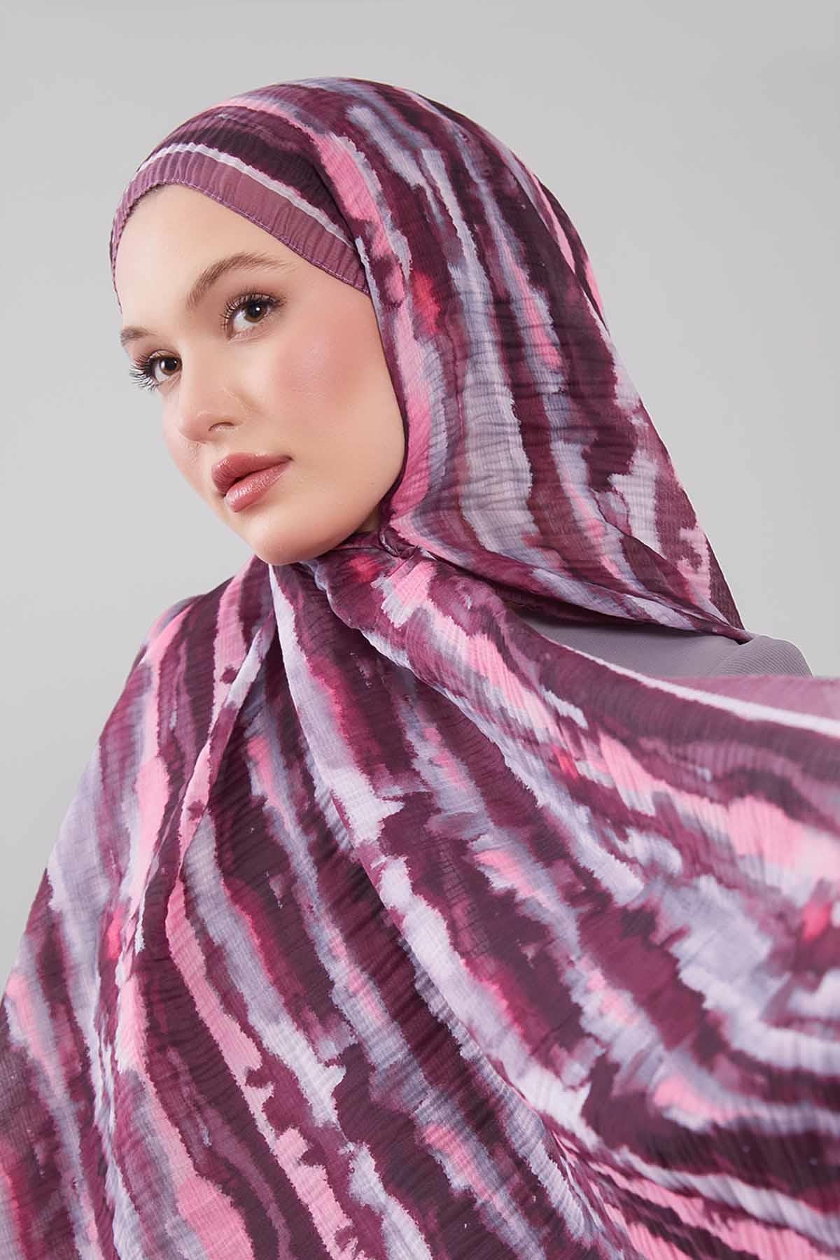 Fivescarf Mor Harmal Desen Müslin Cotton Şal