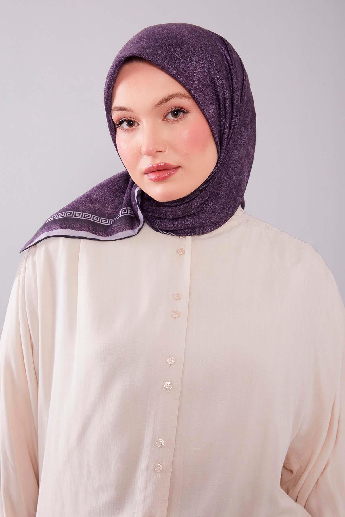 Fivescarf Mor Kenar Motifli Silk Cotton Eşarp