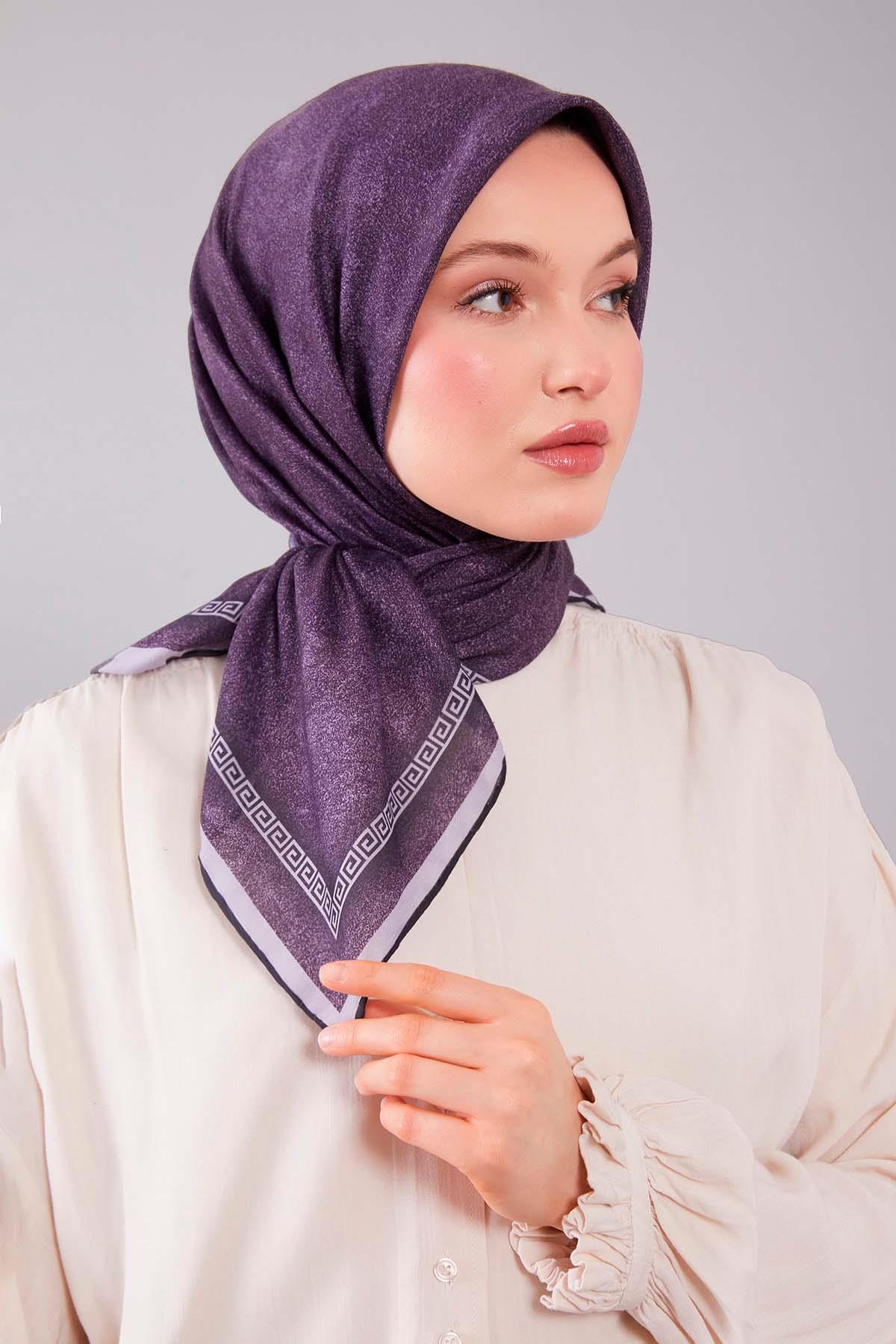 Fivescarf Mor Kenar Motifli Silk Cotton Eşarp