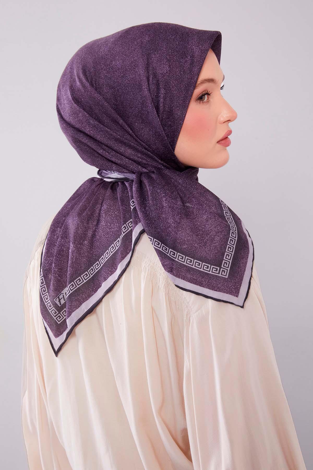 Fivescarf Mor Kenar Motifli Silk Cotton Eşarp