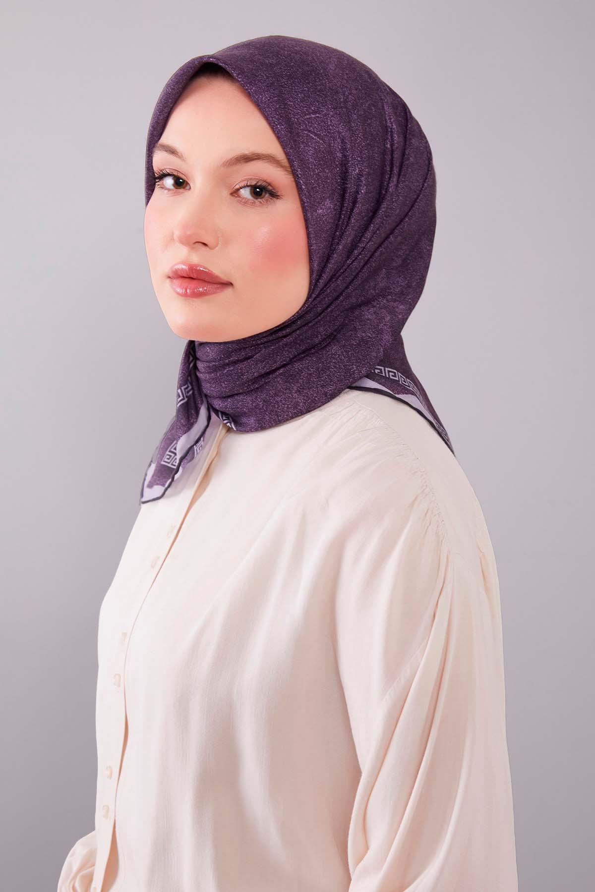 Fivescarf Mor Kenar Motifli Silk Cotton Eşarp