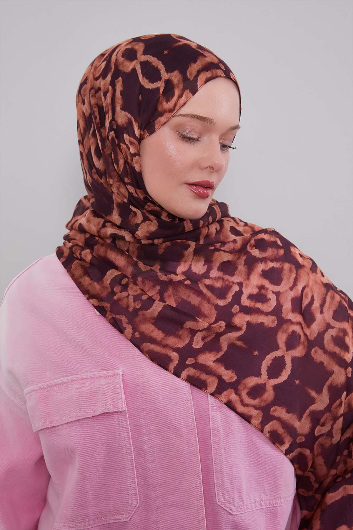 Fivescarf Mor Leopar Desen Vivian Şal