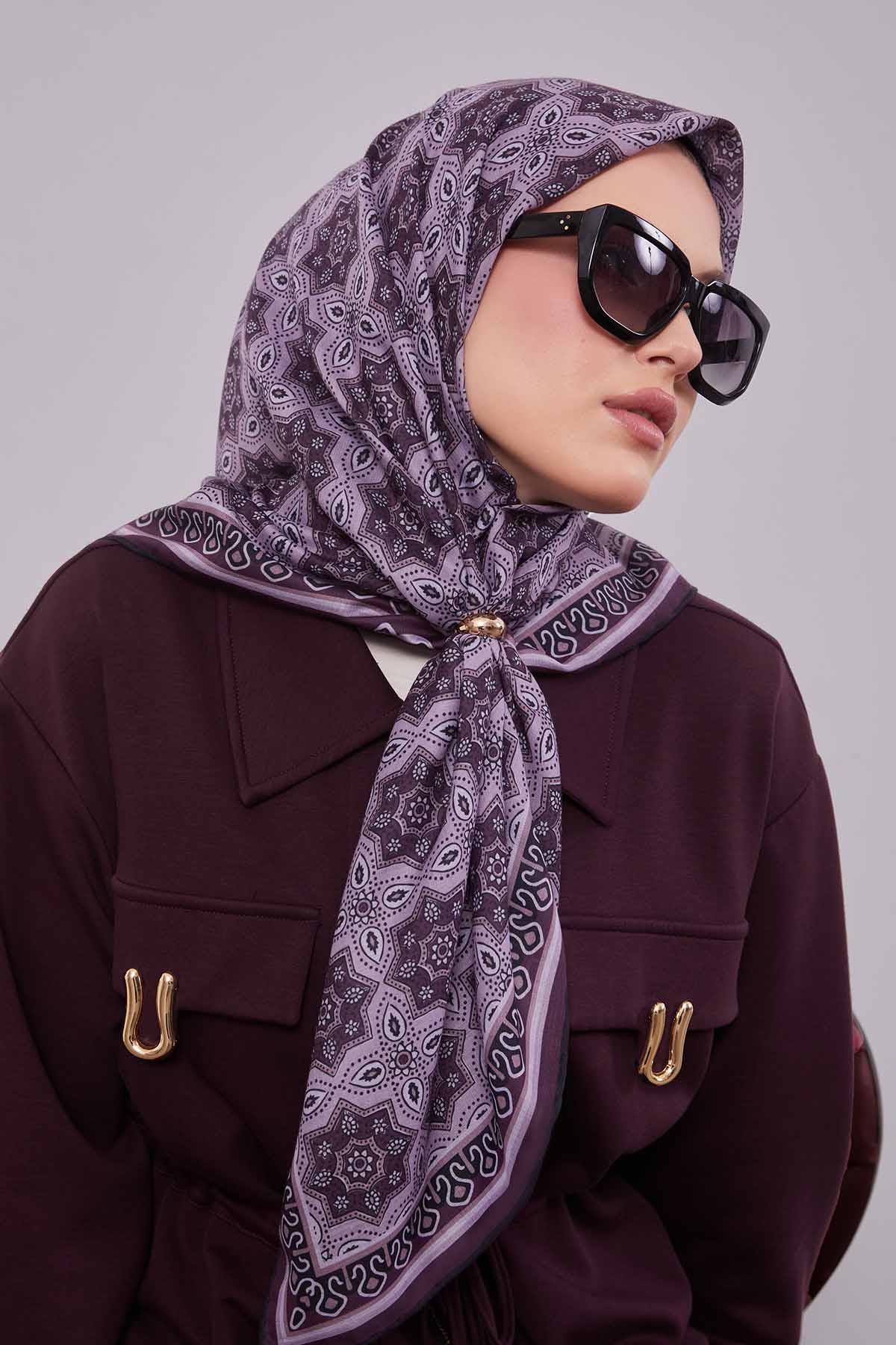 Fivescarf Mor Motif Desen Silk Coton Eşarp