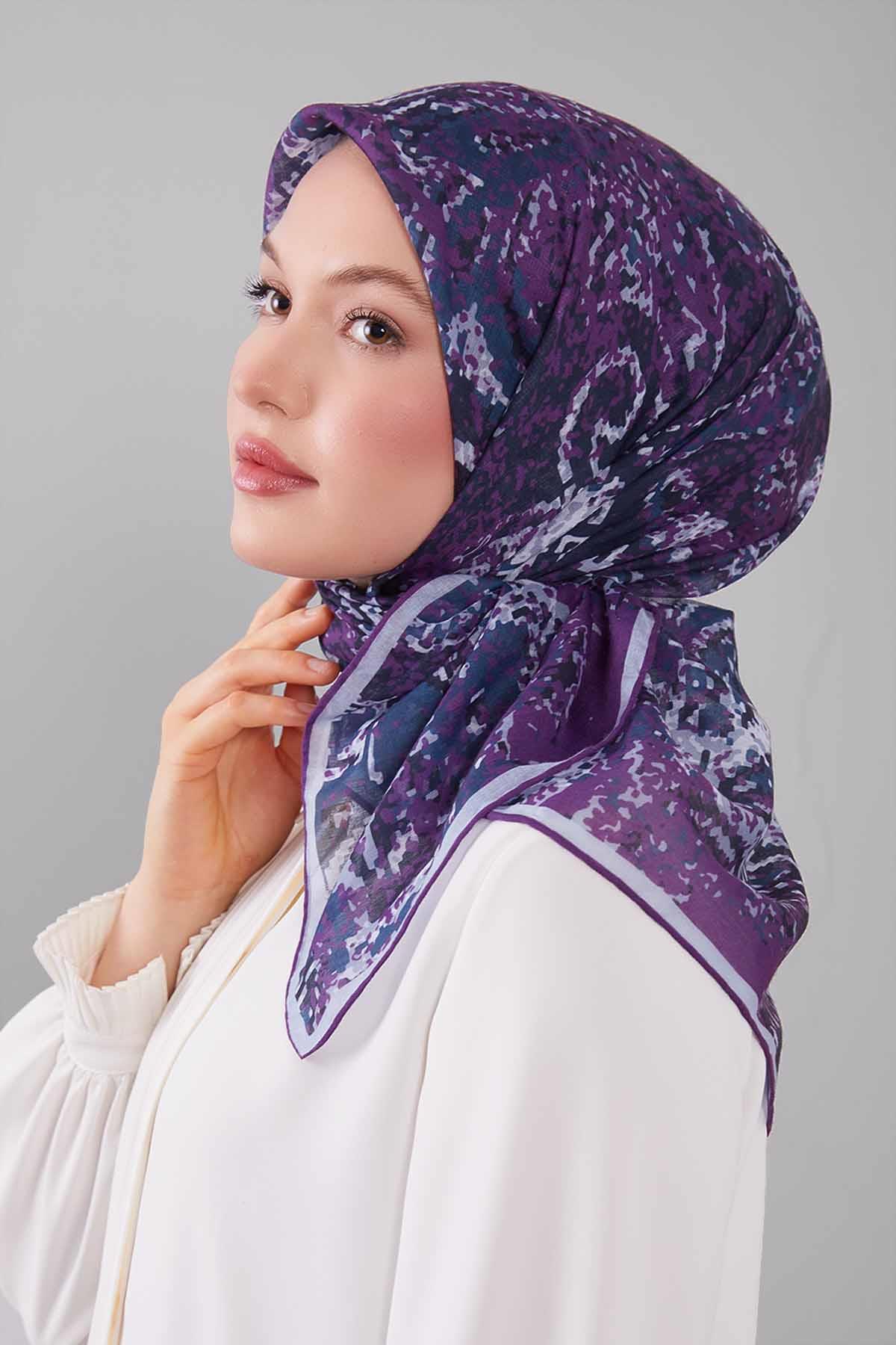 Fivescarf Mor Mozaik Desen Silk Coton Eşarp