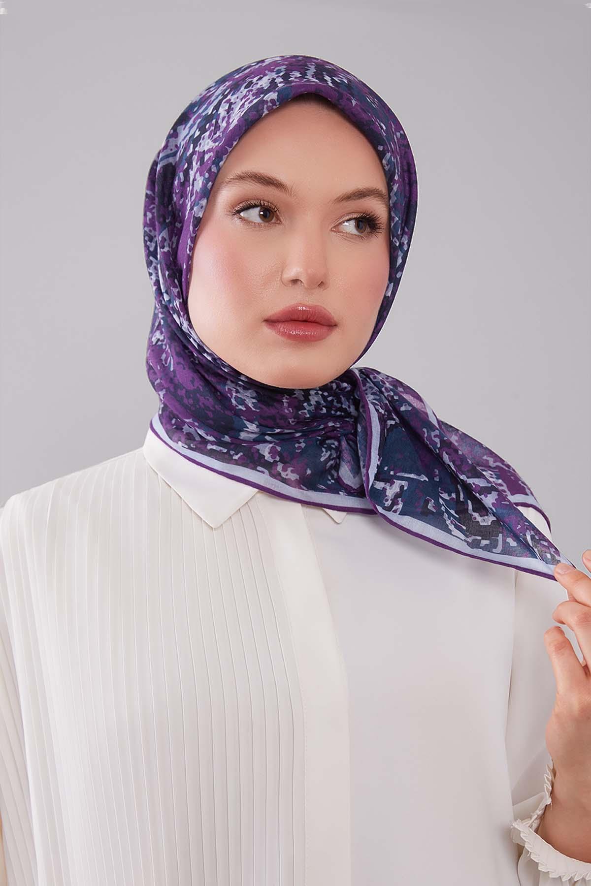 Fivescarf Mor Mozaik Desen Silk Coton Eşarp