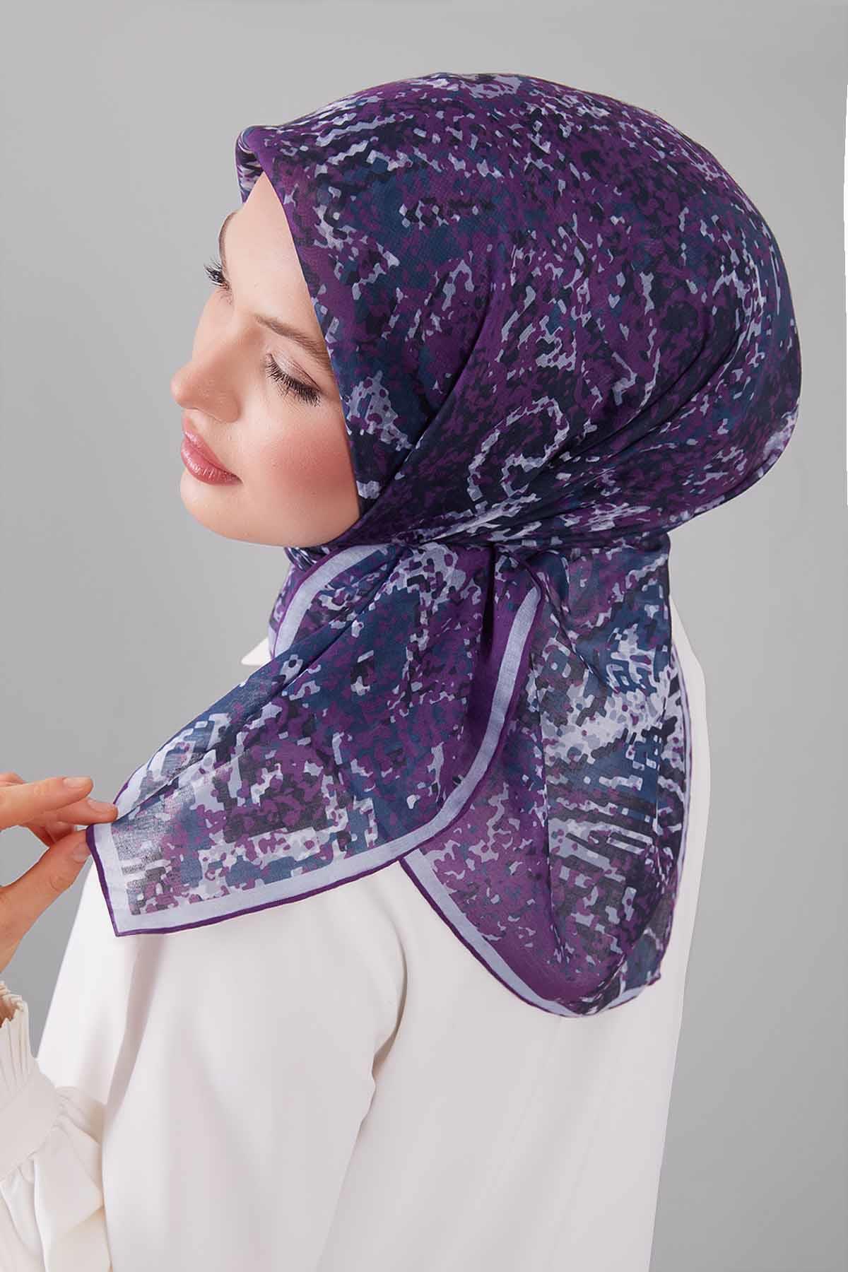 Fivescarf Mor Mozaik Desen Silk Coton Eşarp