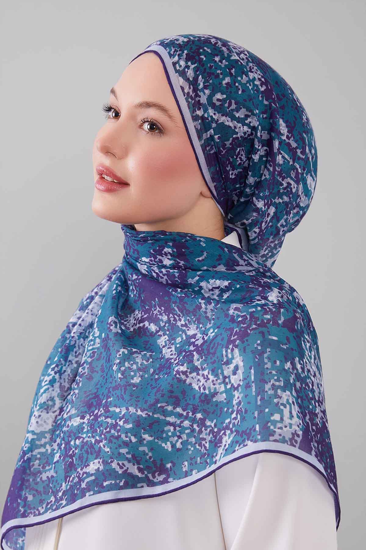 Fivescarf Morcivert Mozaik Desen Silk Coton Eşarp