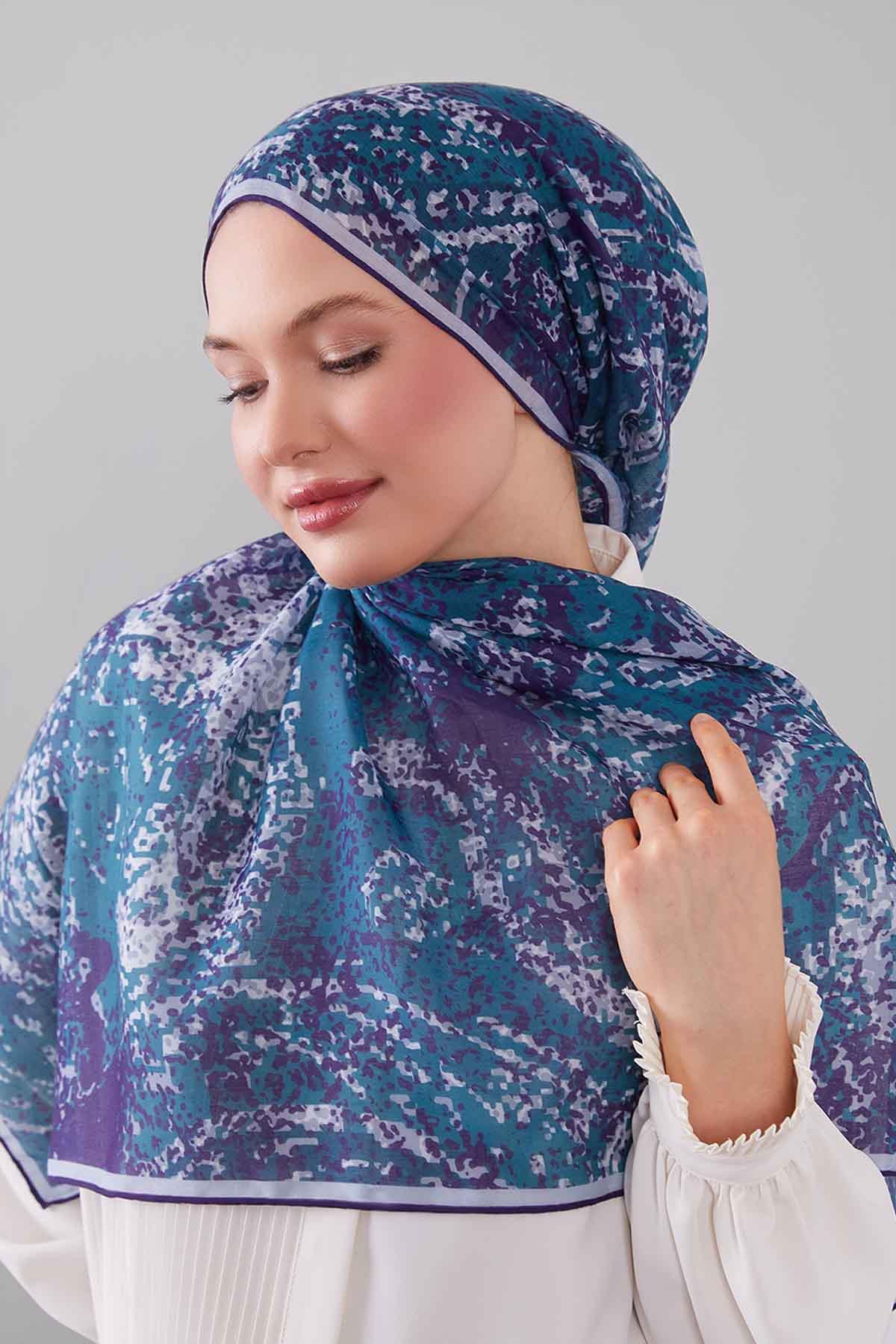 Fivescarf Morcivert Mozaik Desen Silk Coton Eşarp