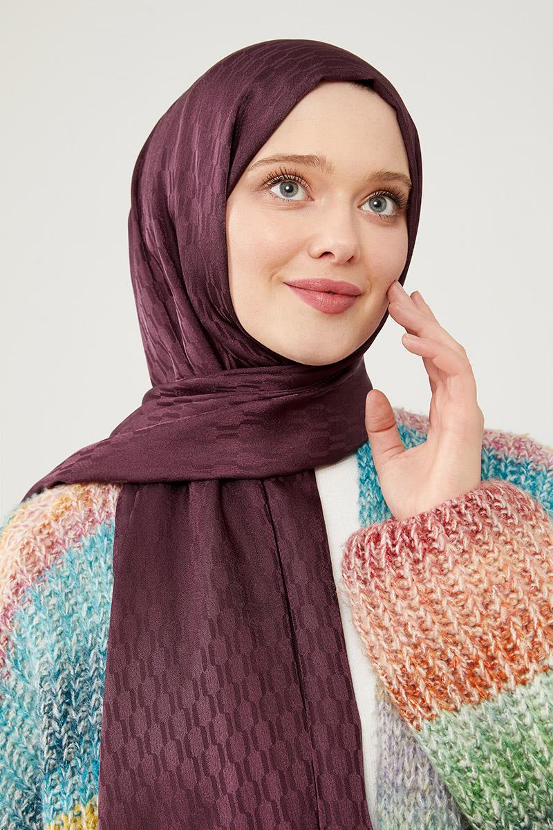 Fivescarf Mürdüm Burgu Desen Jakarlı Elegance Şal