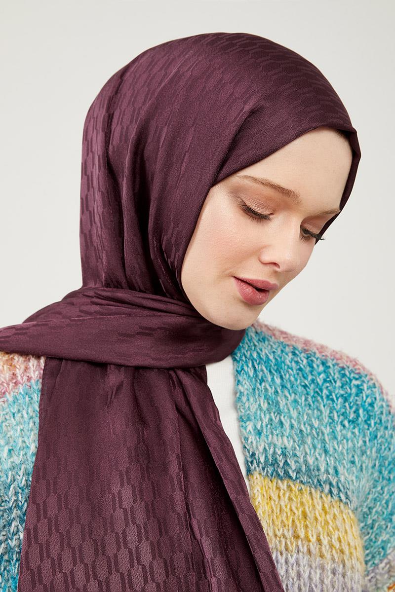 Fivescarf Mürdüm Burgu Desen Jakarlı Elegance Şal