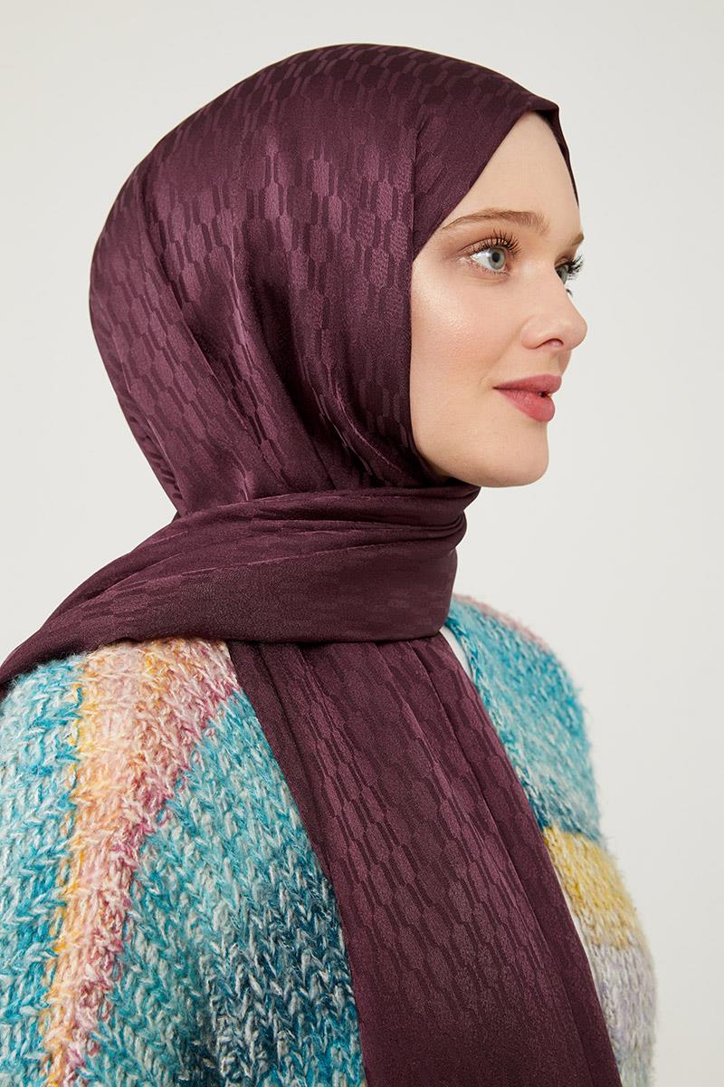 Fivescarf Mürdüm Burgu Desen Jakarlı Elegance Şal