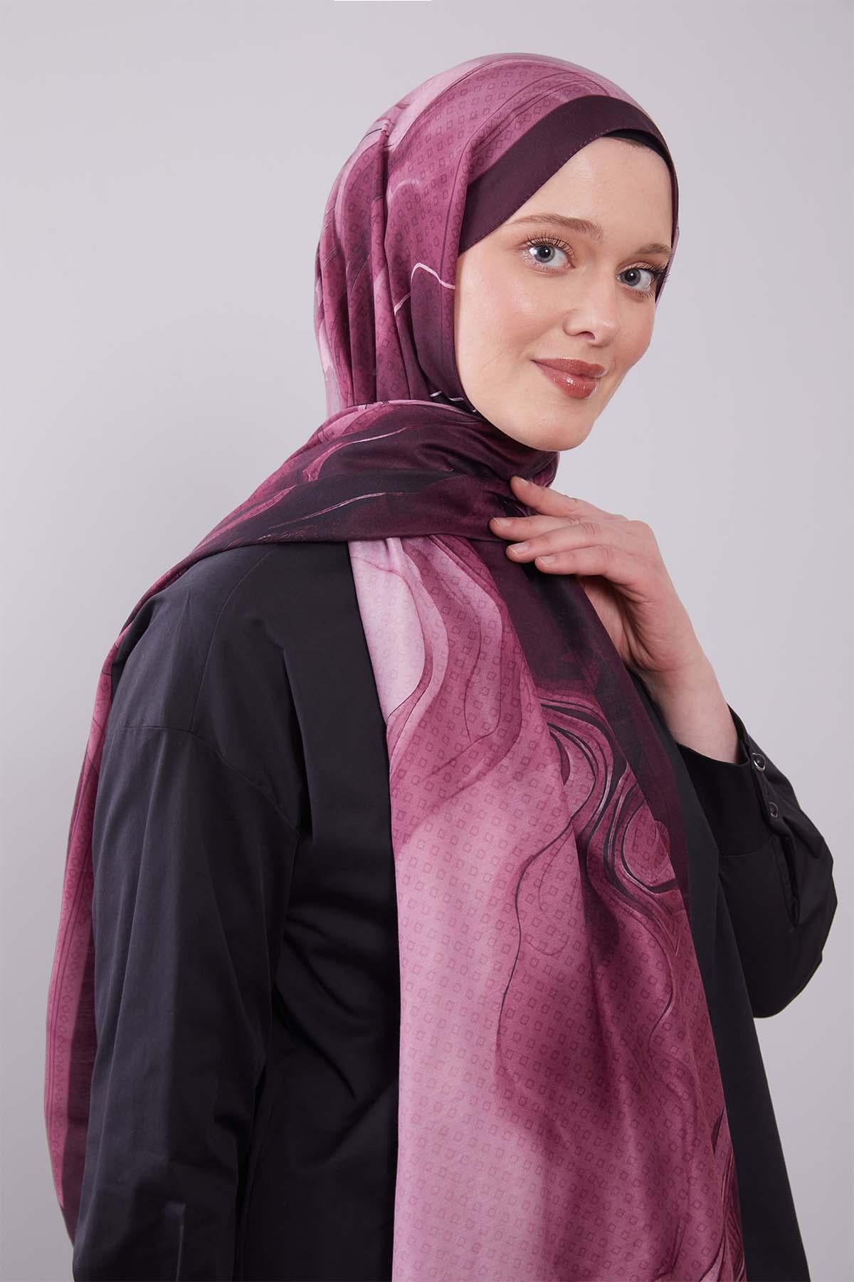 Fivescarf Mürdüm Dalgalı Desenli Colver Şal