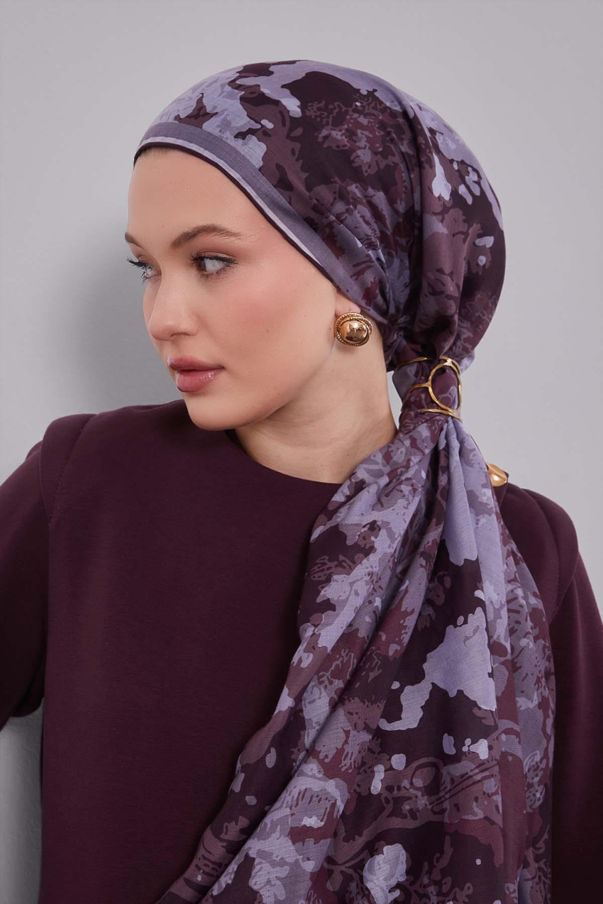 Fivescarf Mürdüm Karışık Desen Silk Coton Eşarp