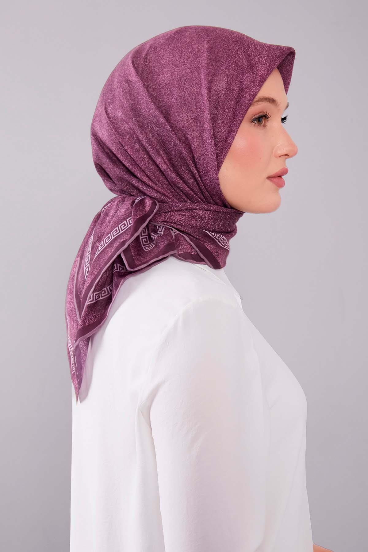 Fivescarf Mürdüm Kenar Motifli Silk Cotton Eşarp