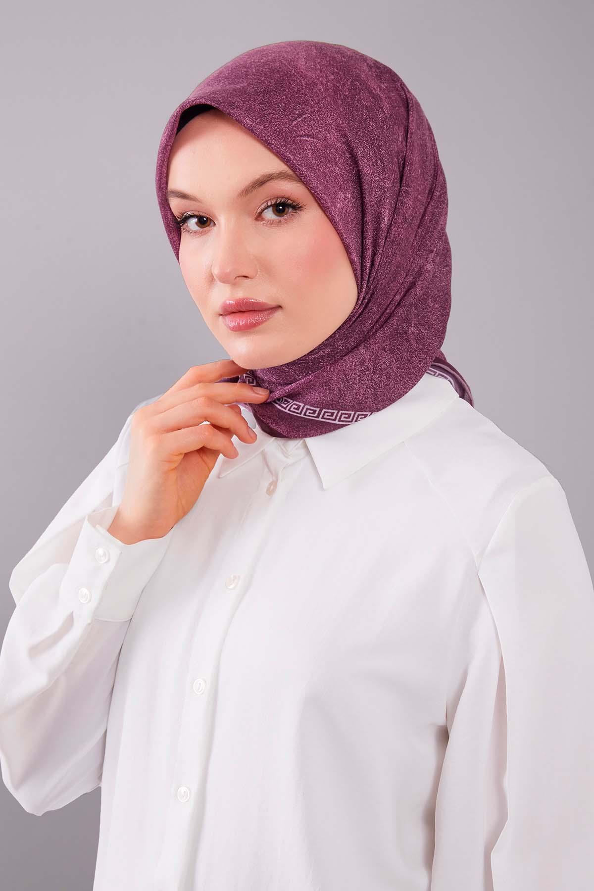 Fivescarf Mürdüm Kenar Motifli Silk Cotton Eşarp