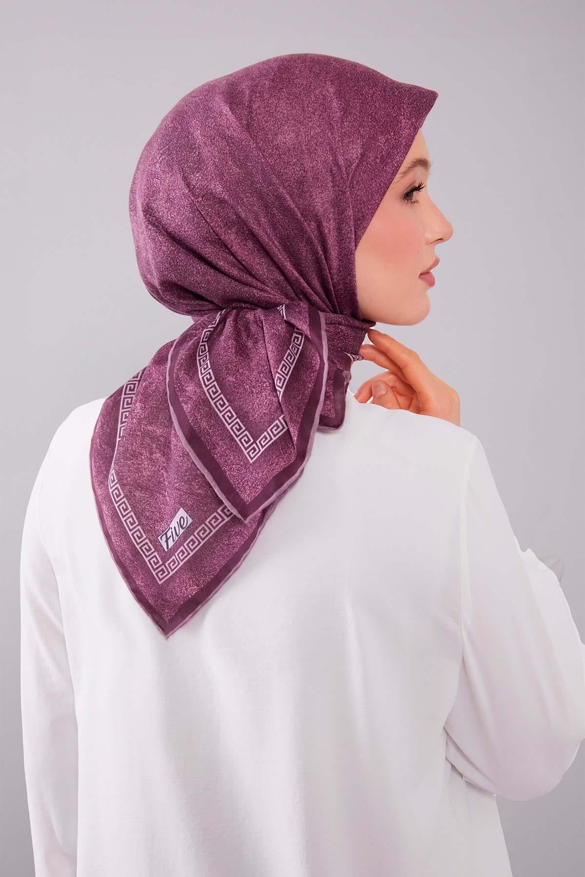 Fivescarf Mürdüm Kenar Motifli Silk Cotton Eşarp