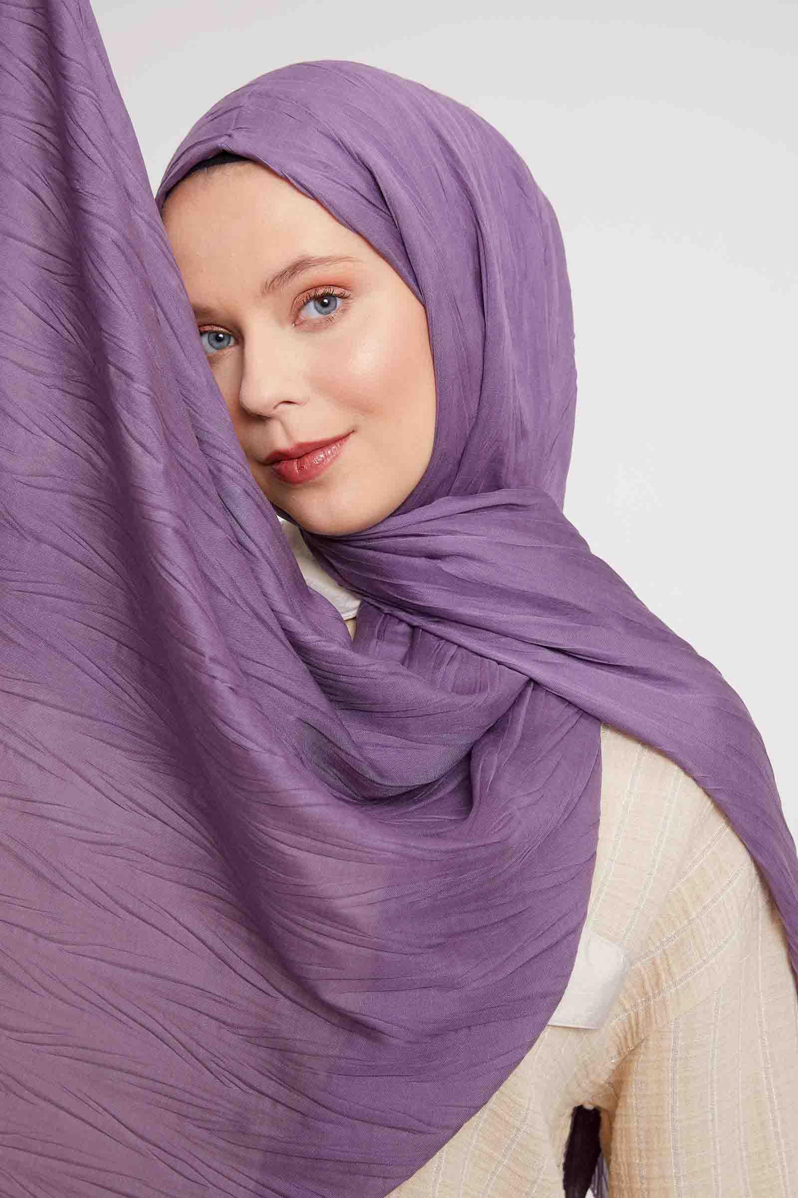 Fivescarf Mürdüm Pliseli Pamuklu Şal