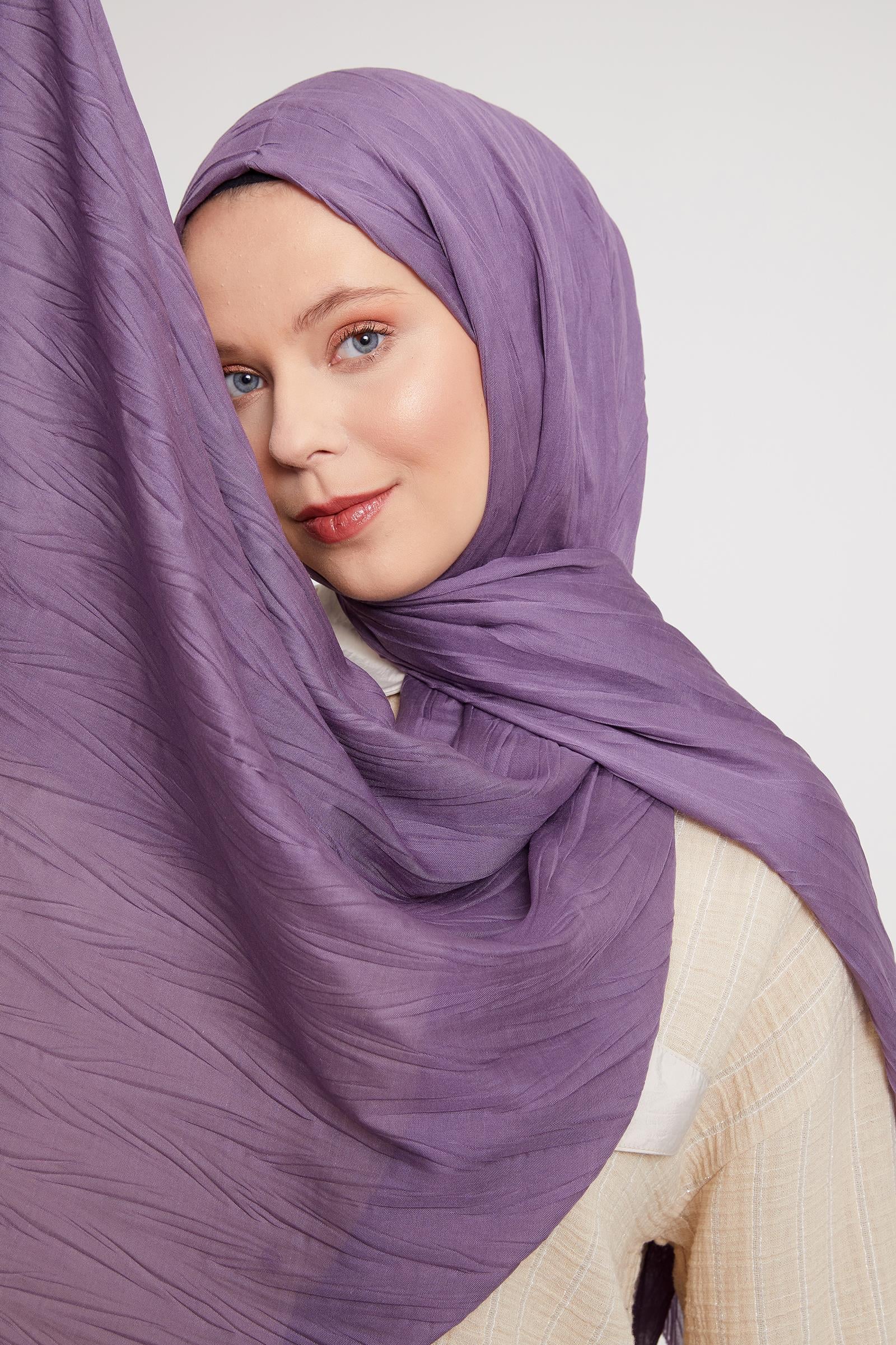 Fivescarf Mürdüm Pliseli Pamuklu Şal