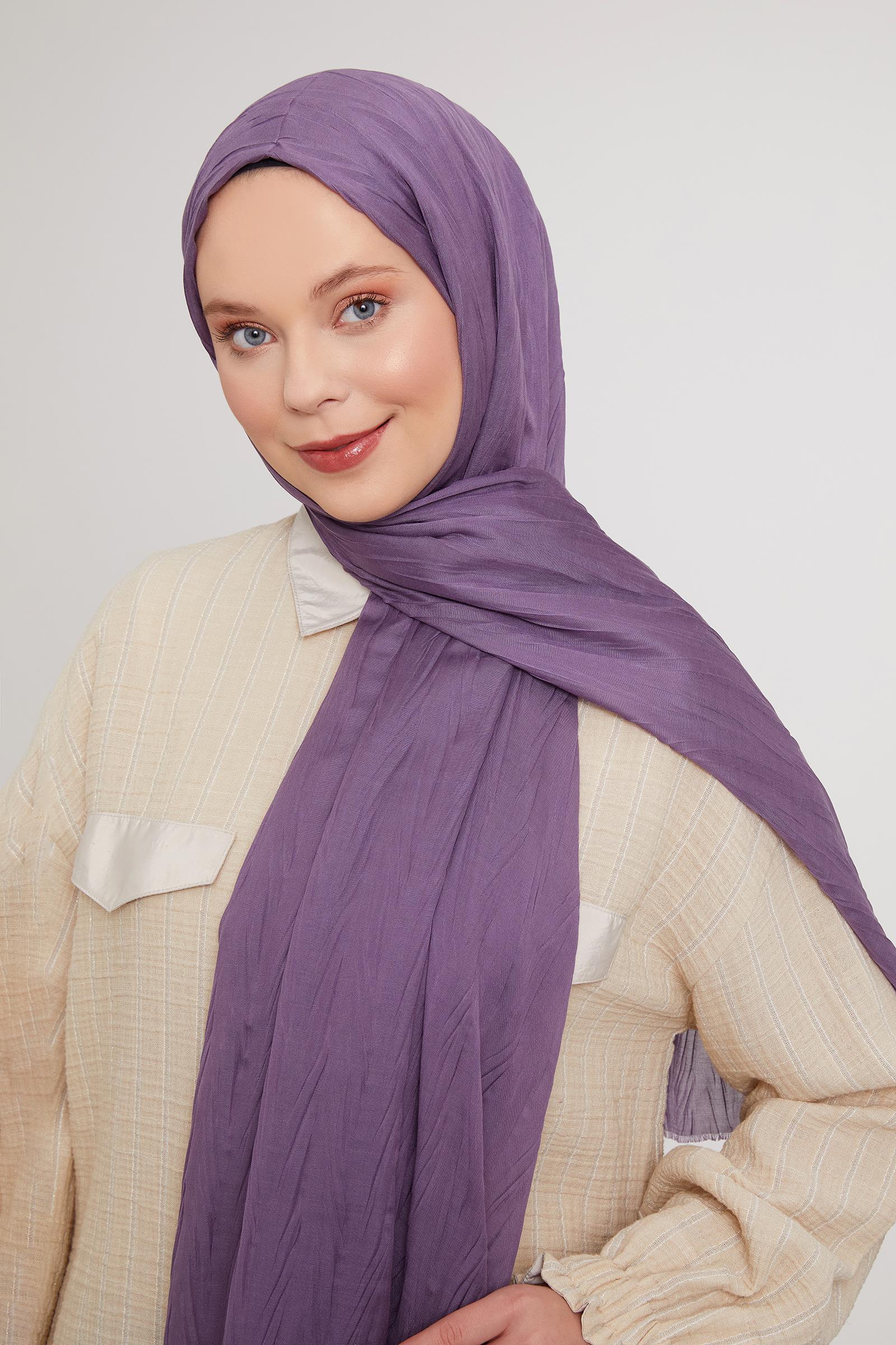 Fivescarf Mürdüm Pliseli Pamuklu Şal