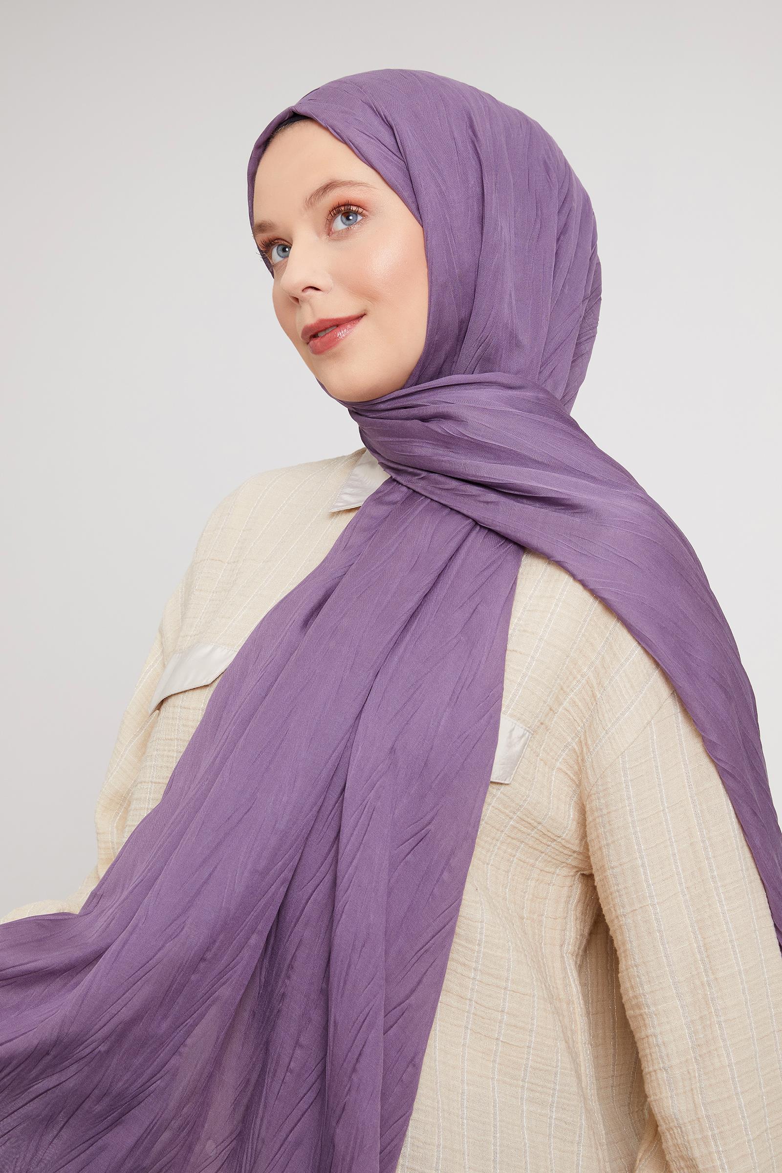 Fivescarf Mürdüm Pliseli Pamuklu Şal