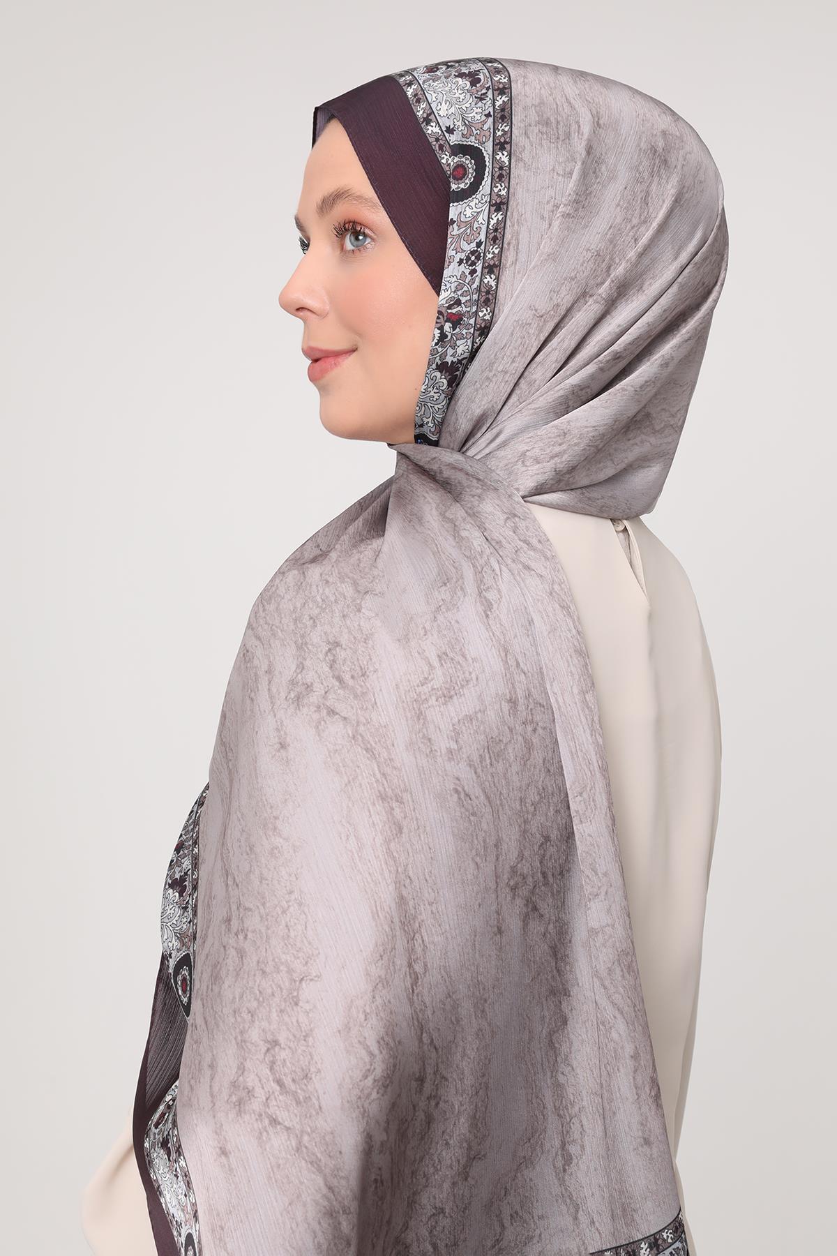 Fivescarf Mürdüm Şeritli Etnik Desen Brand Şal