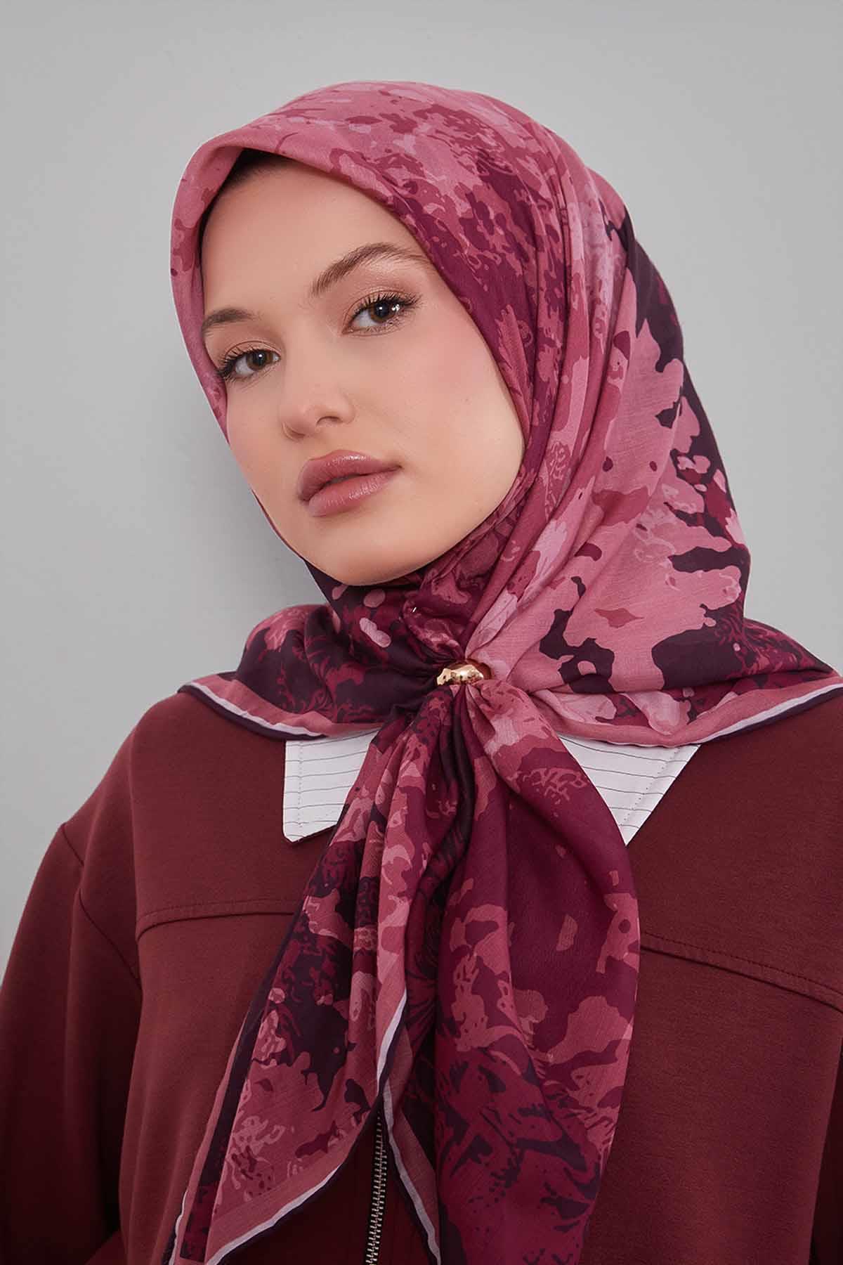 Fivescarf Nar Çiçeği Karışık Desen Silk Coton Eşarp