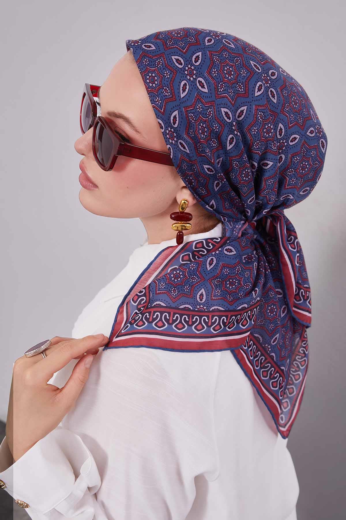 Fivescarf Nar Çiçeği Motif Desen Silk Coton Eşarp