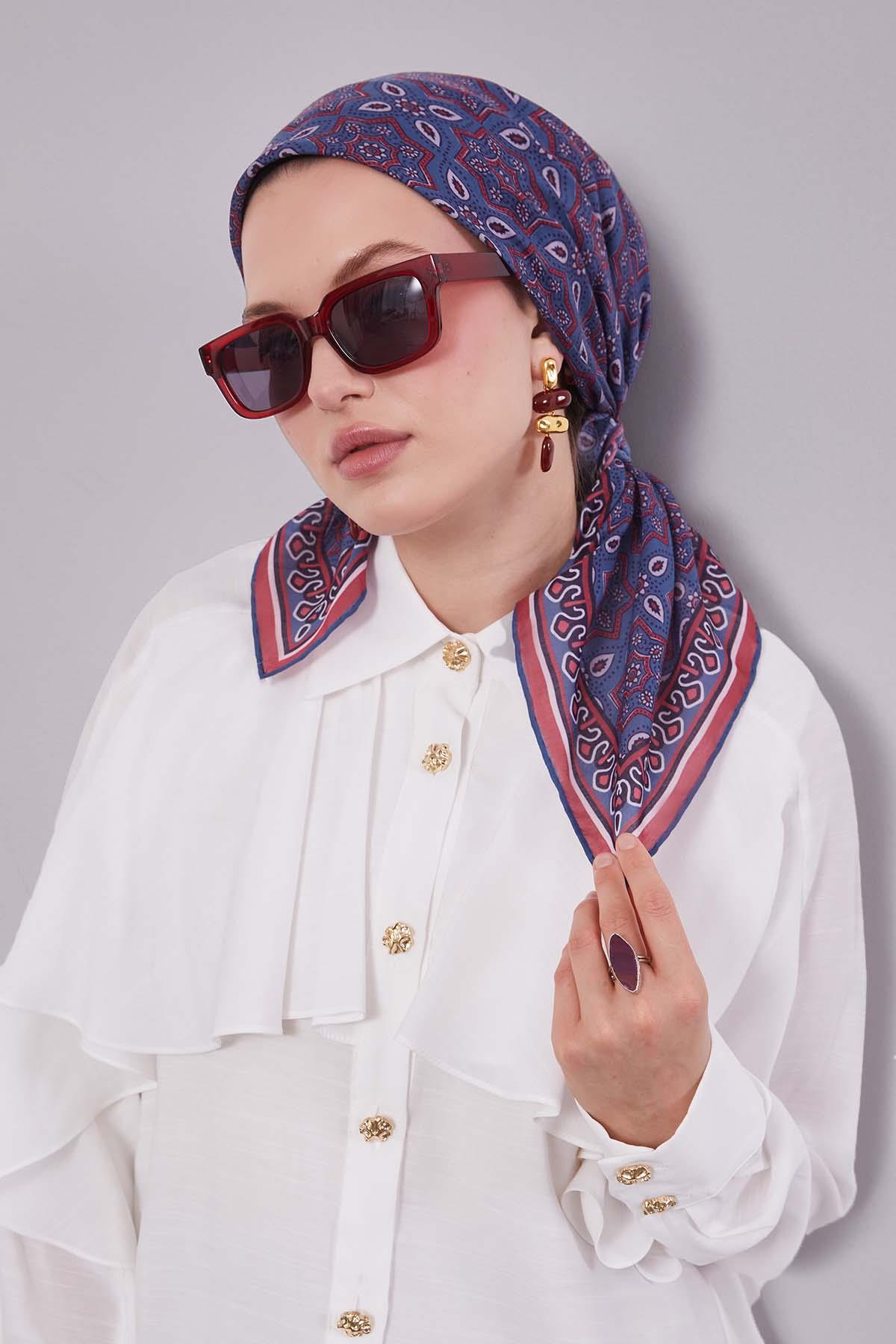 Fivescarf Nar Çiçeği Motif Desen Silk Coton Eşarp