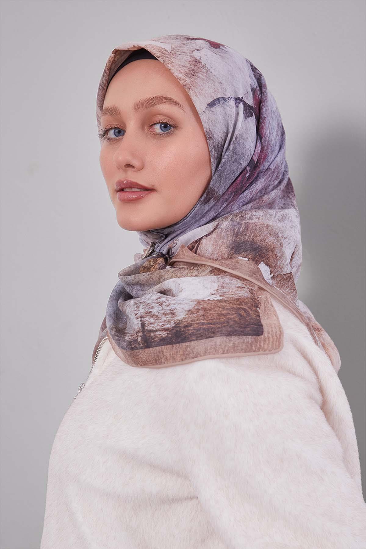 Fivescarf Nude Soyut Desen Silk Coton Eşarp