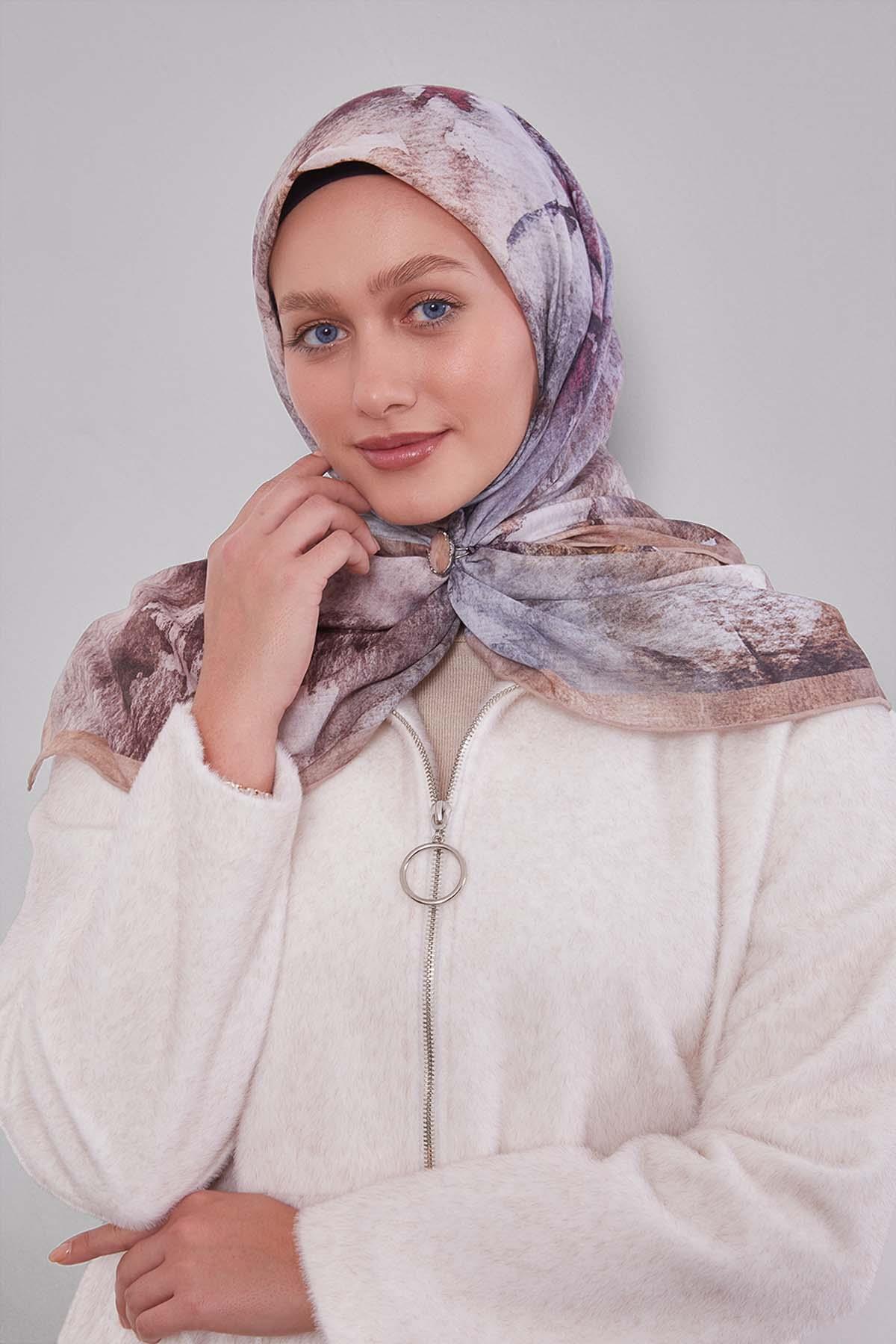 Fivescarf Nude Soyut Desen Silk Coton Eşarp