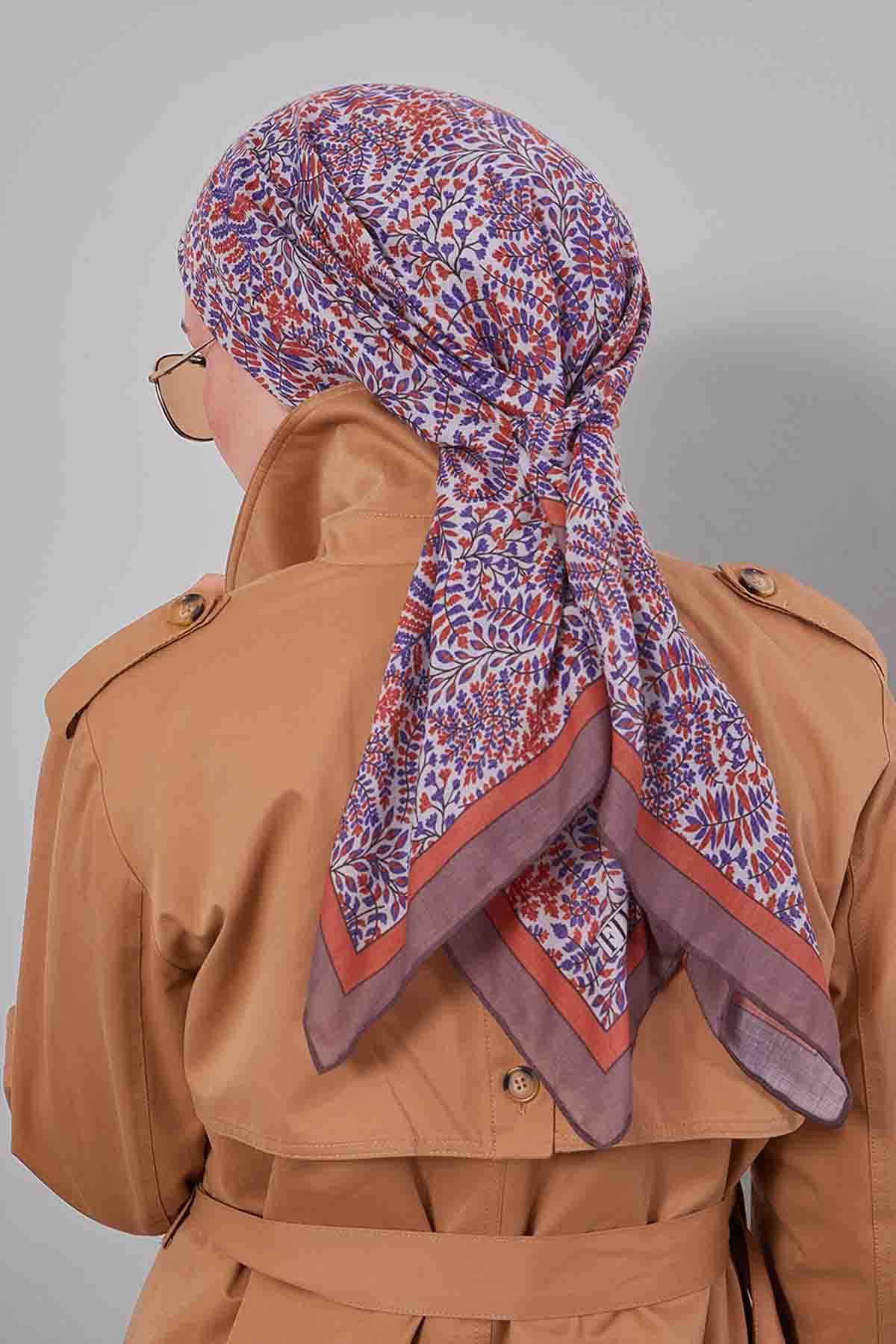Fivescarf Oranj Mini Yaprak Desen Silk Coton Eşarp