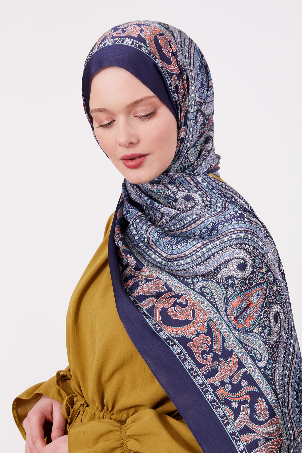 Fivescarf Parlament Mavisi Etnik Desen Brand Şal