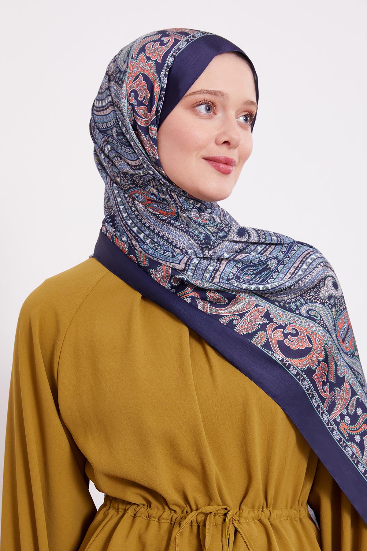 Fivescarf Parlament Mavisi Etnik Desen Brand Şal