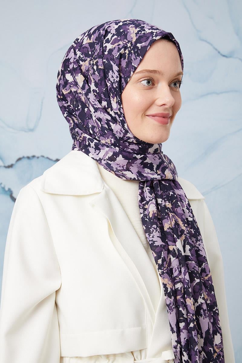 Fivescarf Patlıcan Moru Desenli Cotton Şal