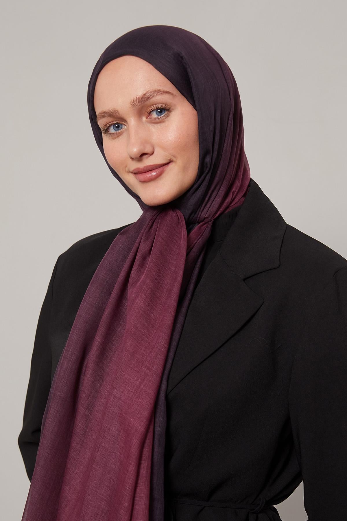 Fivescarf Patlıcan Moru Geçişli Comfort Şal