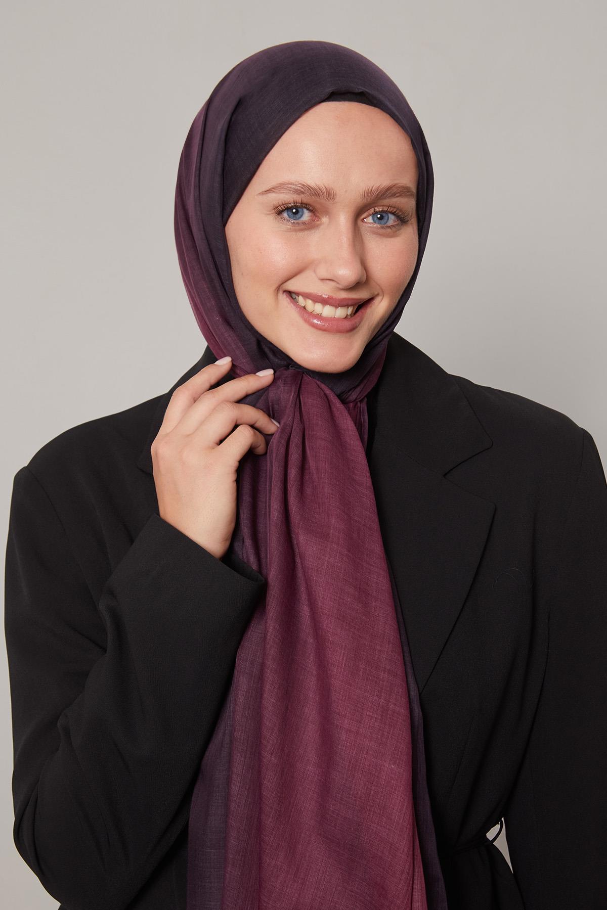 Fivescarf Patlıcan Moru Geçişli Comfort Şal