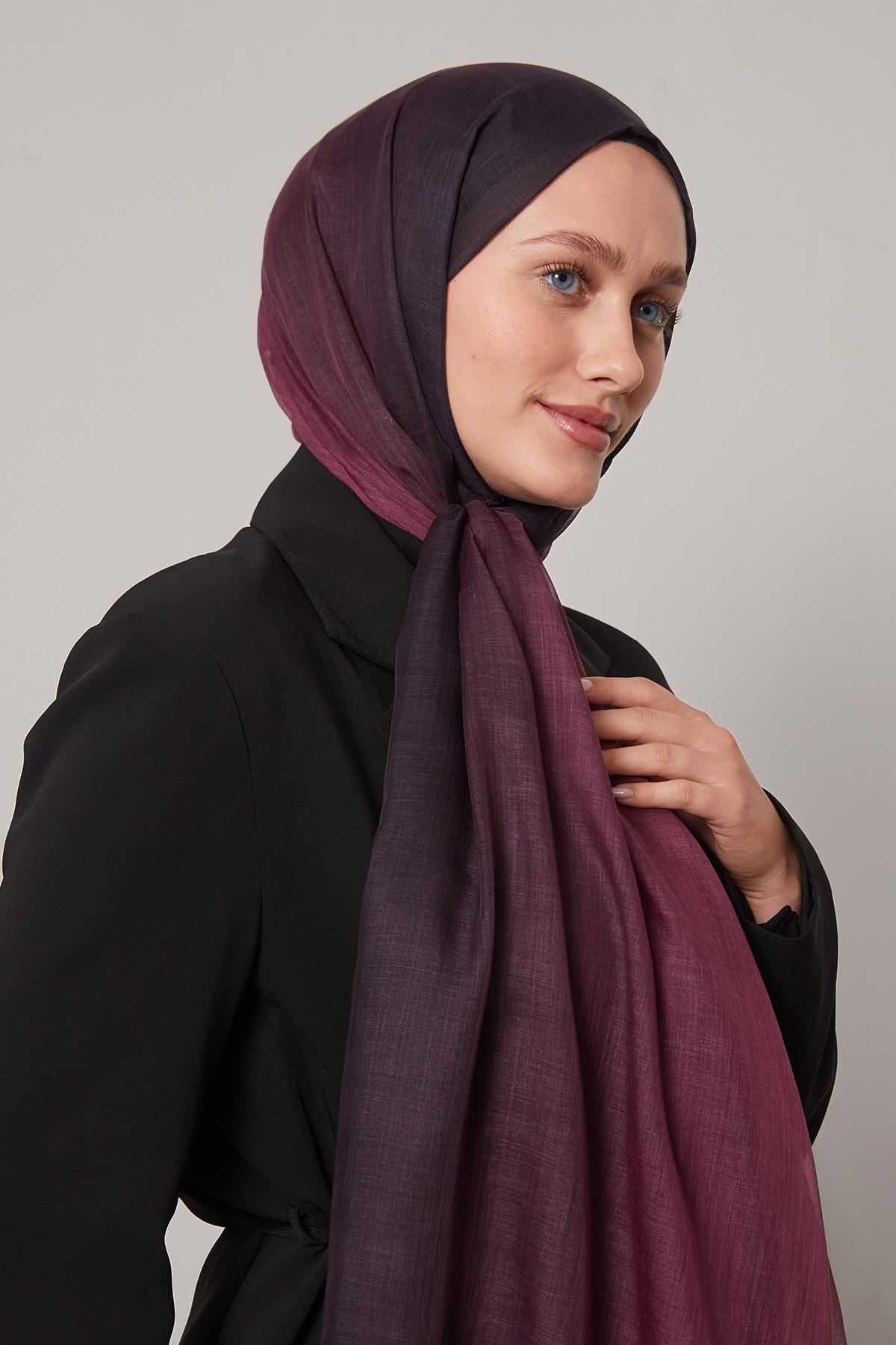 Fivescarf Patlıcan Moru Geçişli Comfort Şal