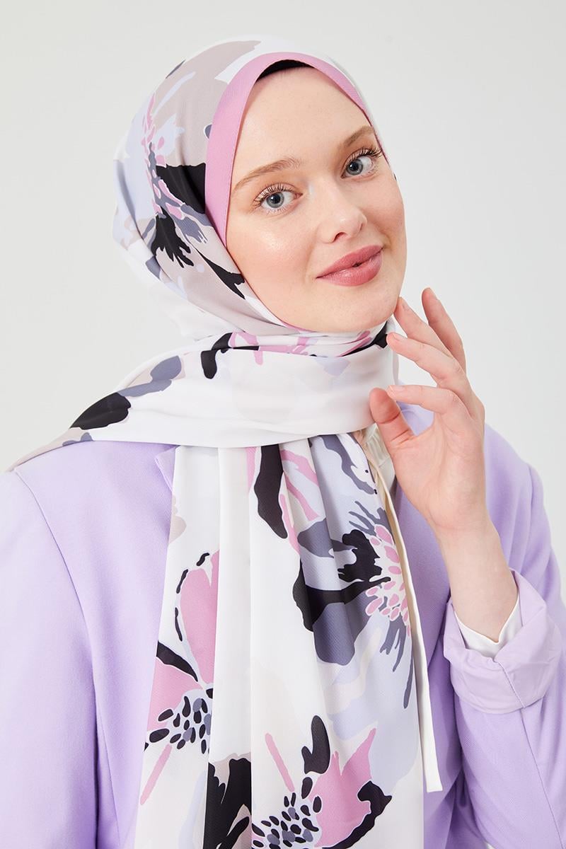 Fivescarf Pembe Açelya Desen Violet Medine İpeği Şal
