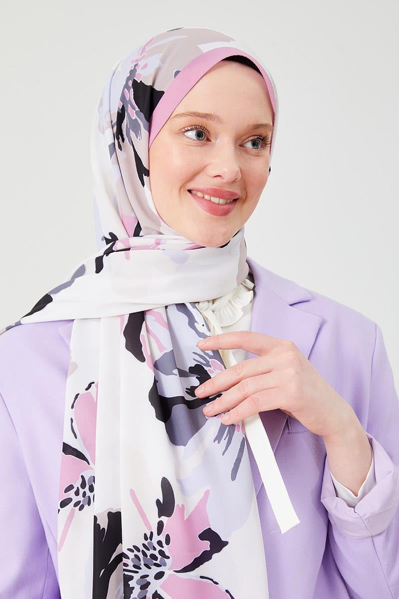 Fivescarf Pembe Açelya Desen Violet Medine İpeği Şal