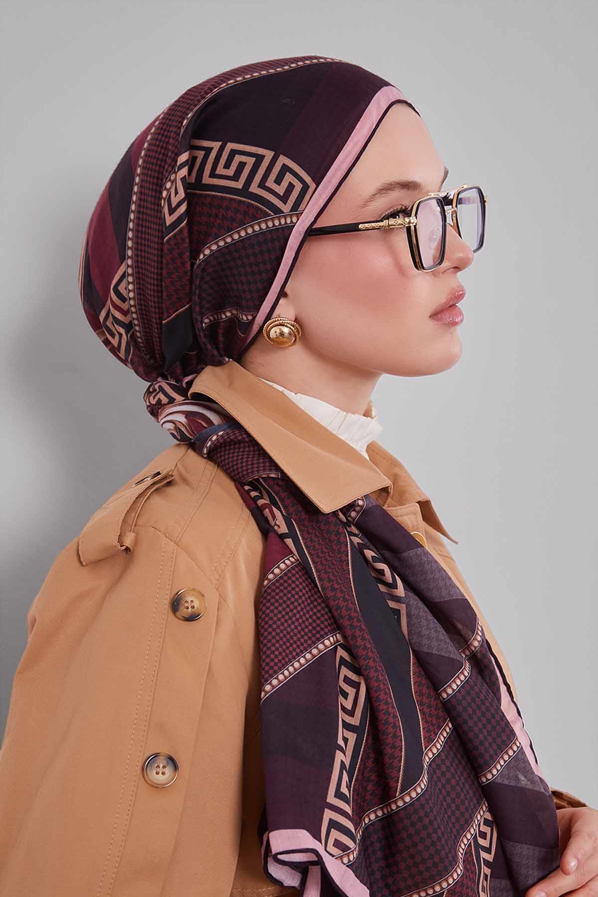 Fivescarf Pembe Boncuk Desen Silk Coton Eşarp