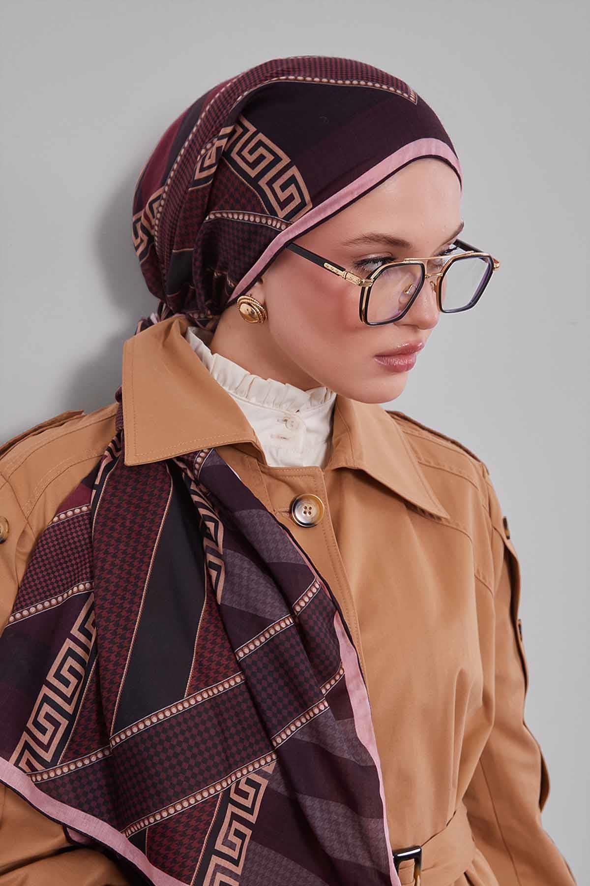 Fivescarf Pembe Boncuk Desen Silk Coton Eşarp