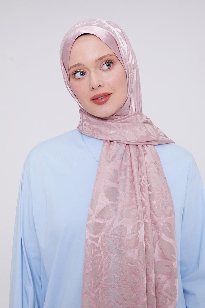 Fivescarf Pembe Çiçek Desen Deluxe Devore Şal