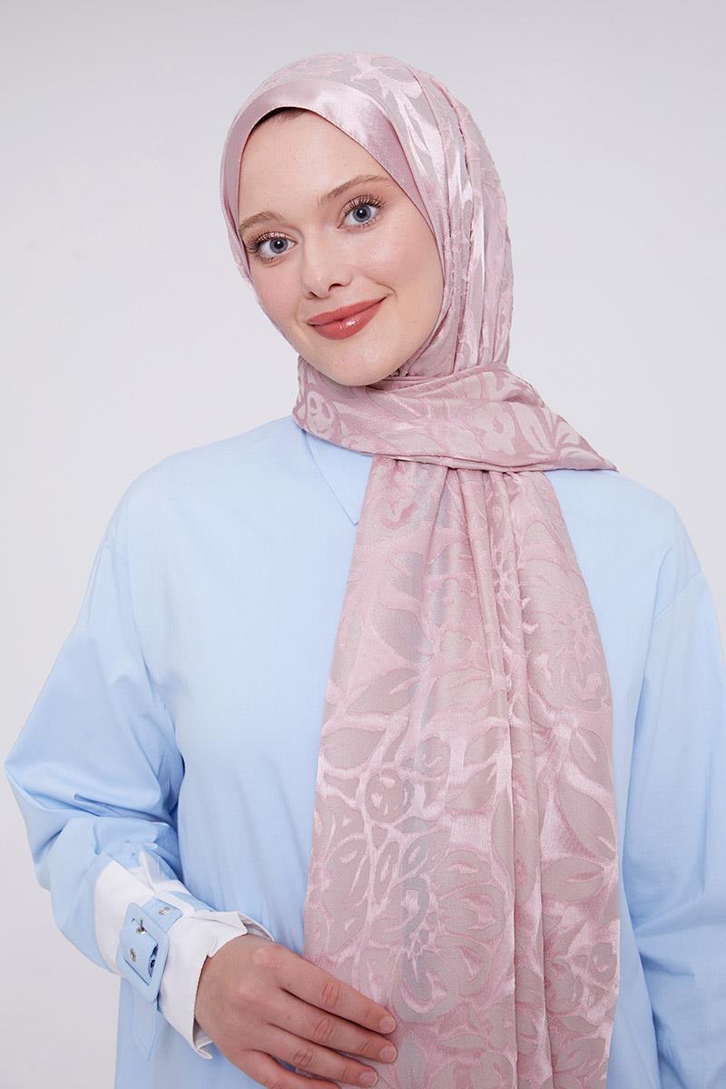 Fivescarf Pembe Çiçek Desen Deluxe Devore Şal
