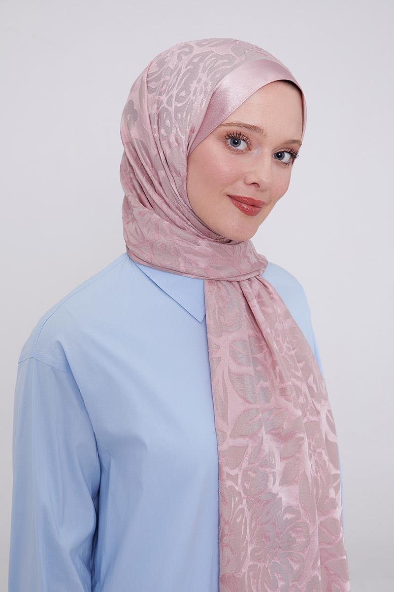 Fivescarf Pembe Çiçek Desen Deluxe Devore Şal