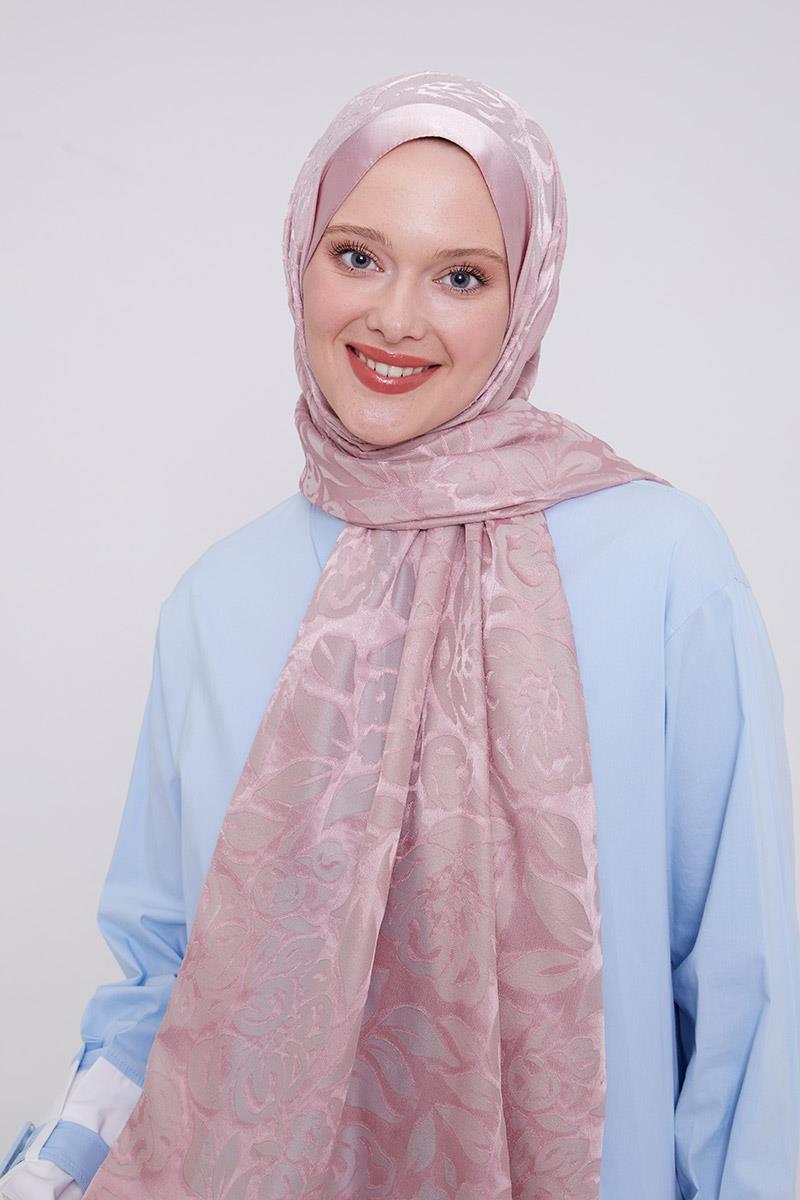 Fivescarf Pembe Çiçek Desen Deluxe Devore Şal