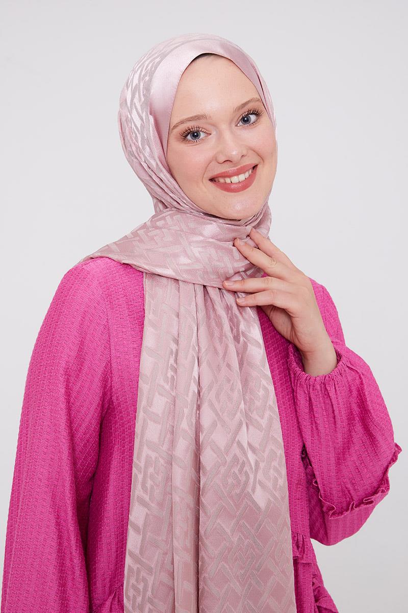 Fivescarf Pembe Geometrik Desen Deluxe Devore Şal