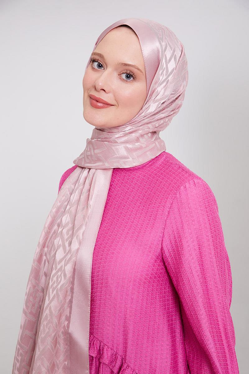 Fivescarf Pembe Geometrik Desen Deluxe Devore Şal