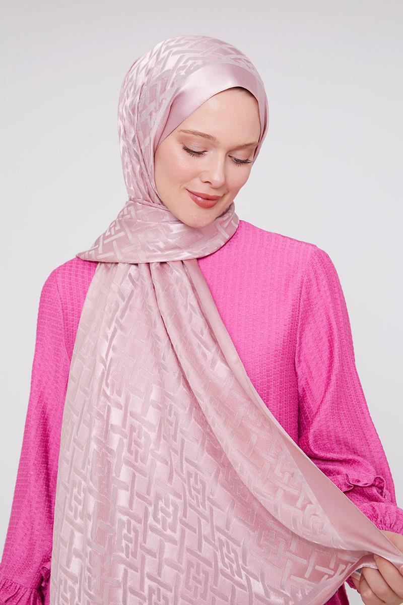 Fivescarf Pembe Geometrik Desen Deluxe Devore Şal