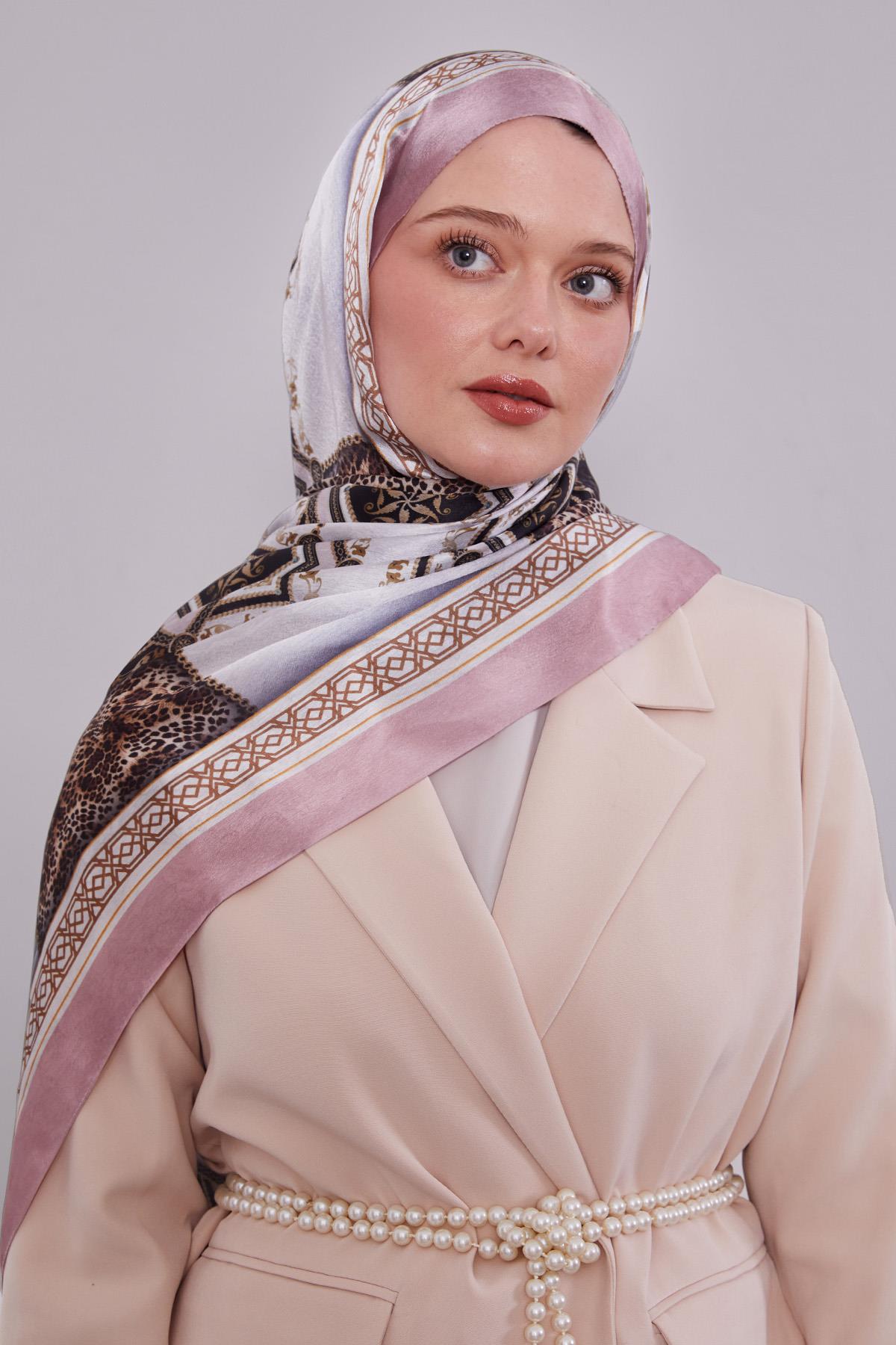 Fivescarf Pembe Geometrik Desen Vual İpek Şal